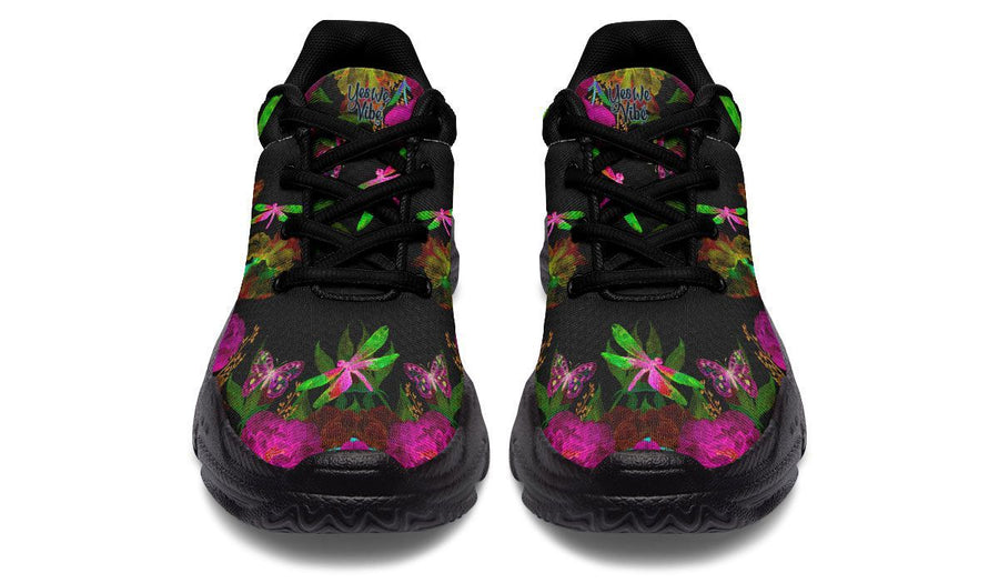 Flowers And Dragonfly Black